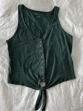 American Eagle Outfitters Forest Green Button-Up Tie Tank